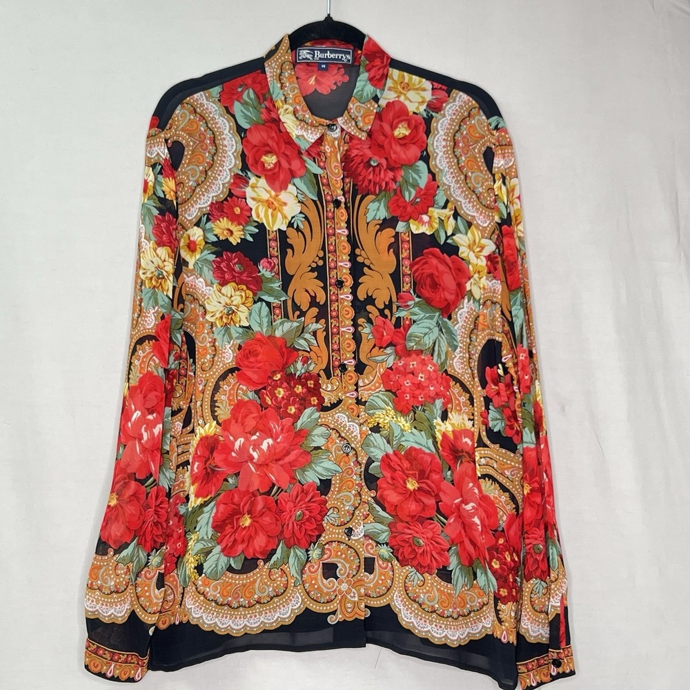 Burberrys‎ Vintage Burberry Deadstock  Button Down Floral Colorful Blouse Sz 14